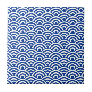 Carreau Motif de vague japonais blanc de bleu de cobalt