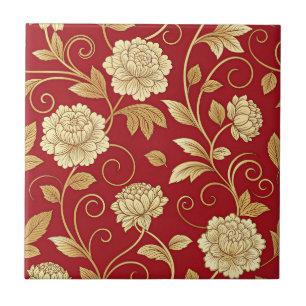 Carreau Motif de vigne florale cramoisie élégant