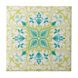 Carreau Motif de vigne jaune turquoise (1873) par W. Morri