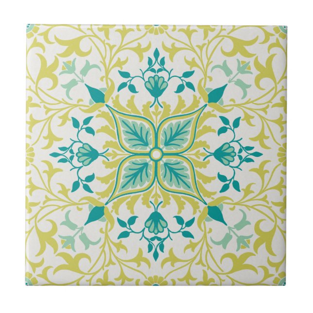 Carreau Motif de vigne jaune turquoise (1873) par W. Morri (Devant)