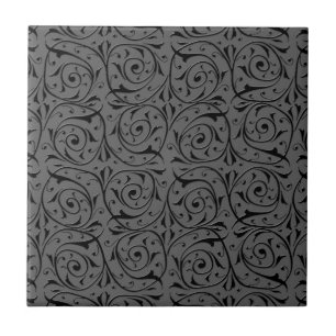 Carreau Motif de vignes tourbillonnantes noires et grises