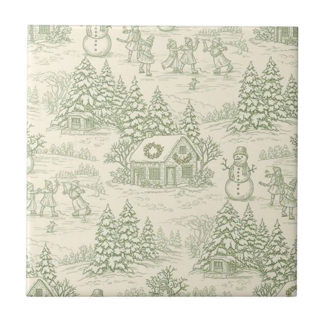Carreau Motif de village de Noël vintage toile verte (5) (Devant)