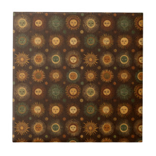 Carreau Motif de visage de soleil céleste vintage
