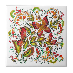 Carreau Motif décoratif avec papillons et fleurs