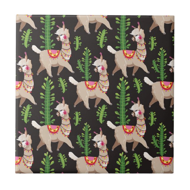 Carreau Motif décoré mignon de lamas (Devant)