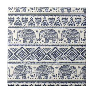 Carreau Motif d'éléphant ethnique bleu