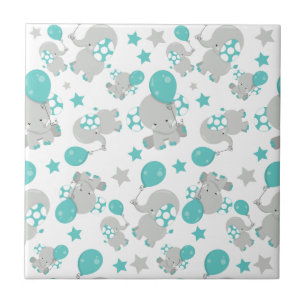 Carreau Motif Des Eléphants, Eléphants Mignons - Gris Bleu