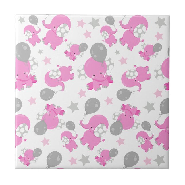Carreau Motif Des Eléphants Roses, Eléphants Mignons, Étoi (Devant)