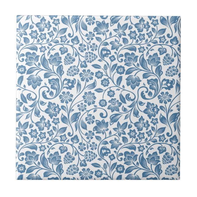 Carreau Motif des vignes florales bleues et blanches (Devant)
