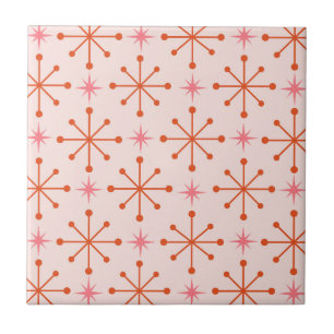 Carreau Motif d'étoiles atomiques rose orange du milieu du
