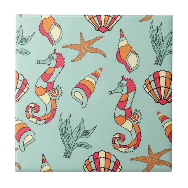 Carreau Motif d'hippocampe et de coquillage (Devant)
