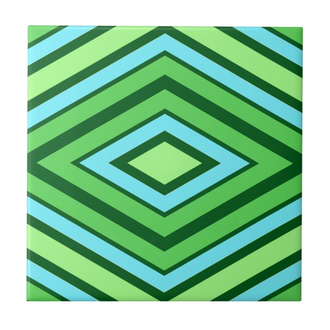 Carreau Motif diamant du milieu du siècle Jade Green et Aq (Devant)