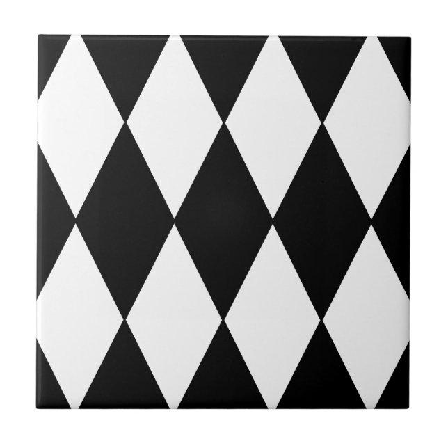 Carreau Motif diamant noir et blanc À damiers rétro (Devant)