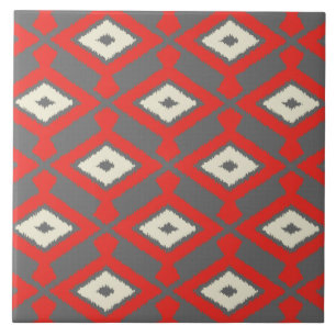 Carreau Motif d'Ikat - rouge, gris et beige