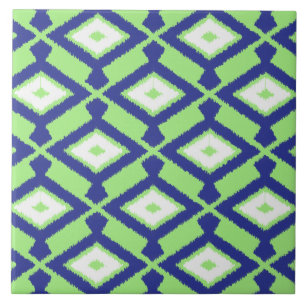 Carreau Motif d'Ikat - vert, bleu d'indigo et blanc