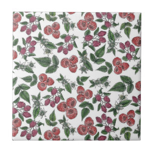 Carreau Motif d'illustration de feuilles de framboise