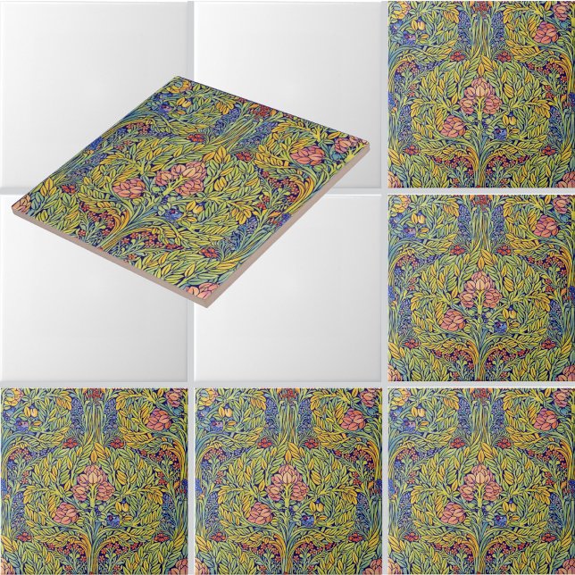 Carreau Motif d'oiseaux dans les arbres de style Arts & Cr (Créateur téléchargé)