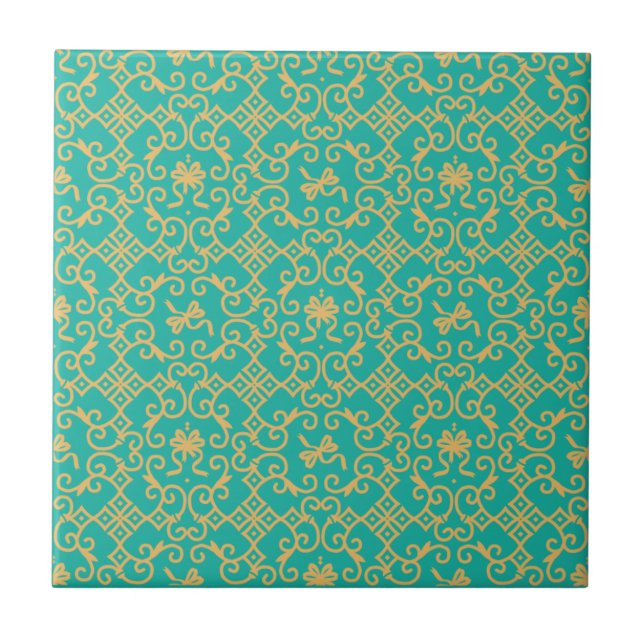 Carreau Motif doré avec Arrière - plan turquoise (Devant)