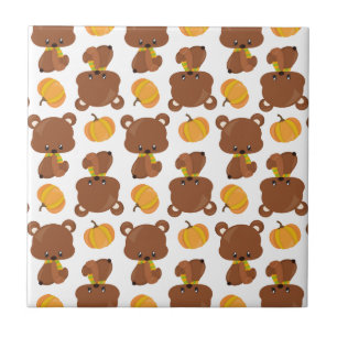 Carreau Motif D'Ours, Ours Mignons, Automne, Citrouille