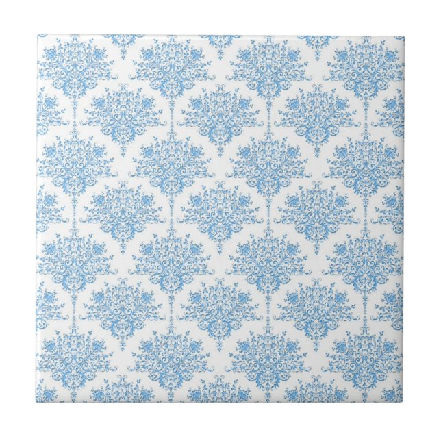Carreau Motif doux bleu et blanc Damas (Devant)