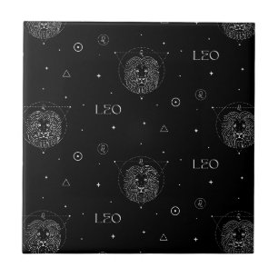 Carreau Motif du zodiaque Lion en noir et blanc