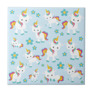 Carreau Motif D'Unicornes, De Mignons Unicornes, Fleurs