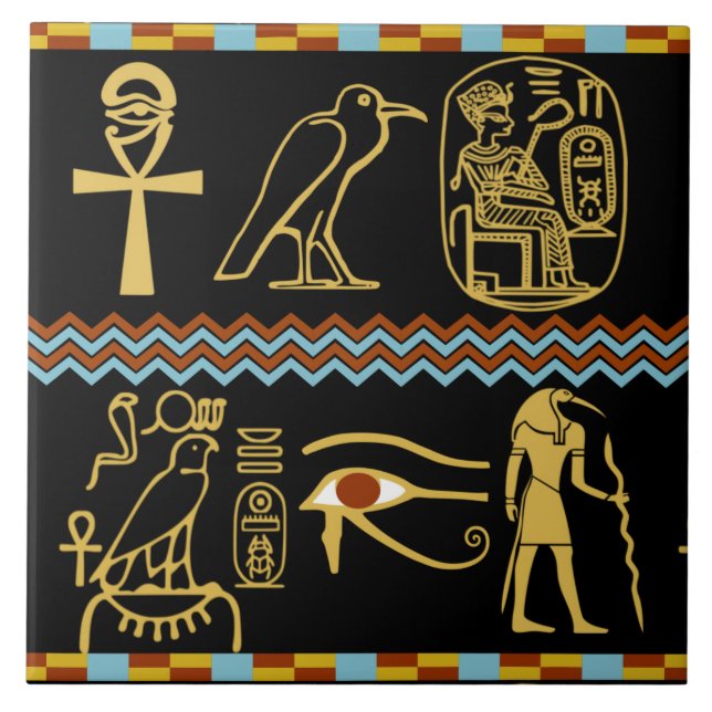 Carreau Motif égyptien Hiéroglyphes Oeil de Horus (Devant)