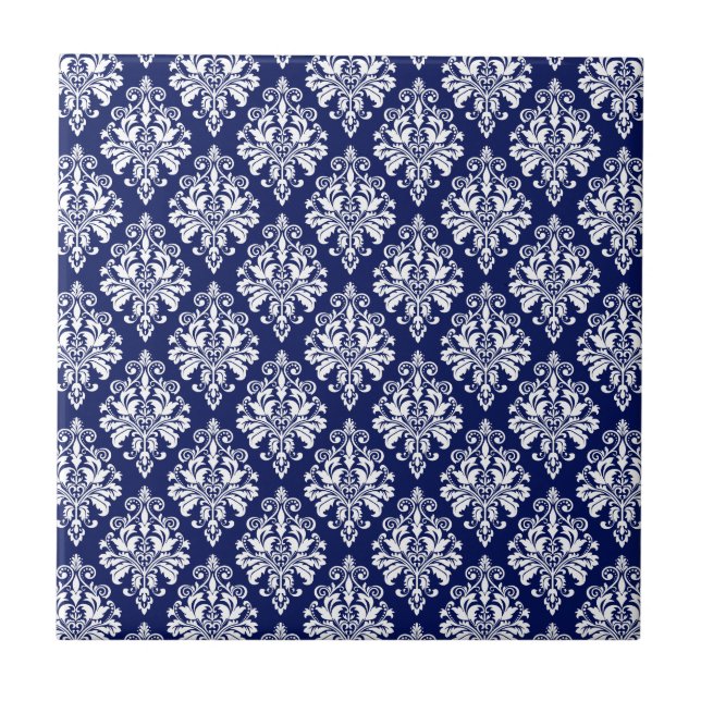 Carreau Motif élégant de damassé de bleu marine et de (Devant)