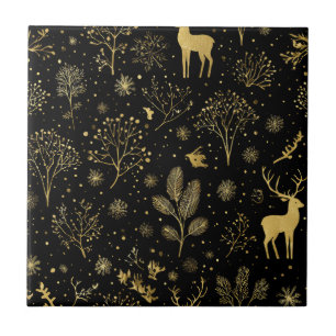 Carreau Motif élégant de forêt hivernale dorée