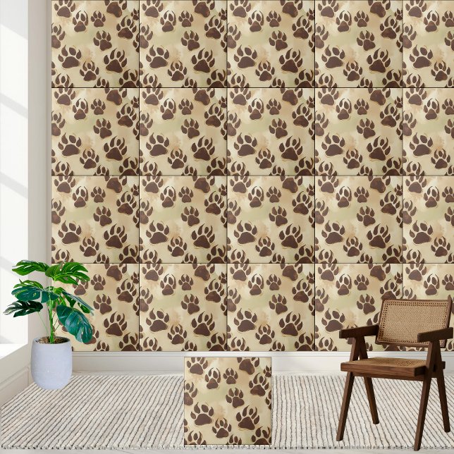 Carreau Motif Empreinte de patte Brown (Brown Bear Paw Print Pattern Tile)