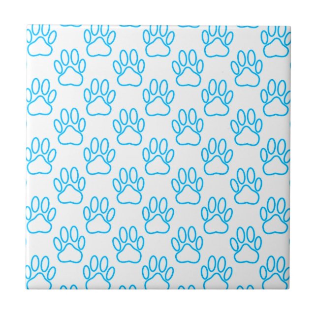 Carreau Motif Empreinte de patte de Blue Neon Dog (Devant)