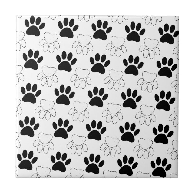Carreau Motif Empreinte de patte de chien noir et blanc (Devant)