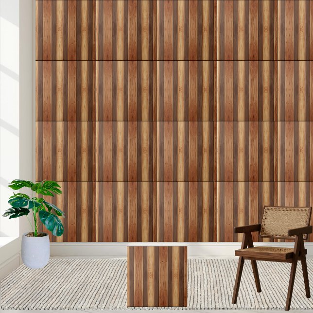 Carreau Motif en bois Brown et beige rustique (Rustic Brown & Beige Wooden Pattern Ceramic Tile)