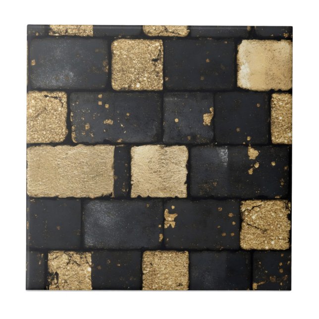 Carreau Motif en briques noir et or (Devant)