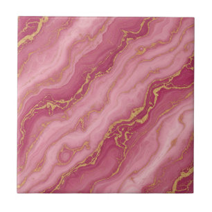 Carreau Motif en céramique marbrée rose et or rose de luxe