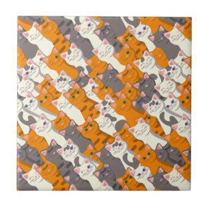 Carreau Motif en diagonale du chat noir blanc gingembre