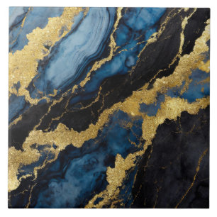 Carreau Motif en marbre bleu avec or