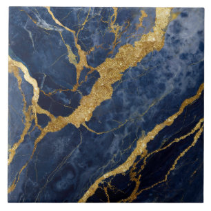Carreau Motif en marbre bleu avec or