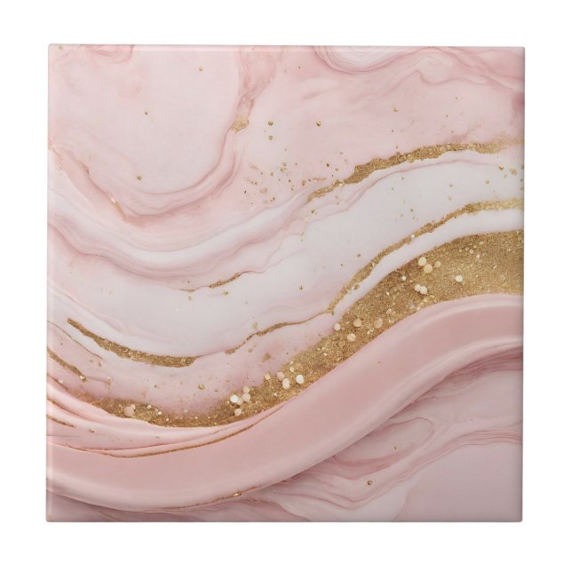 Carreau Motif en marbre rose Abstrait avec Parties scintil (Devant)