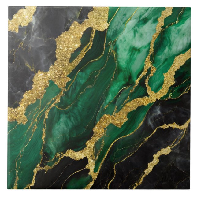 Carreau Motif en marbre vert avec or (Devant)