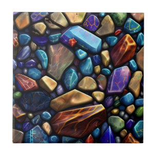 Carreau Motif en mosaïque de pierre colorée