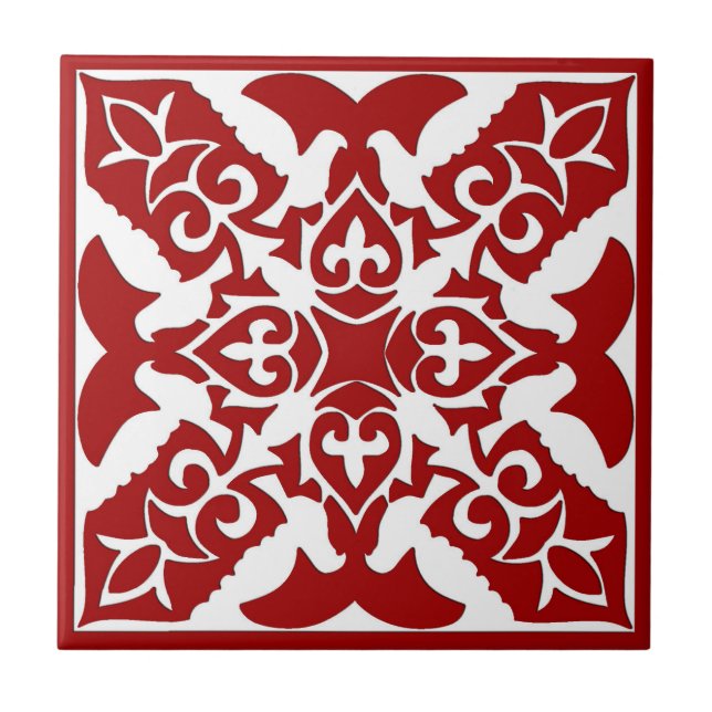 Carreau Motif en mosaïque marocaine, rouge profond et blan (Devant)