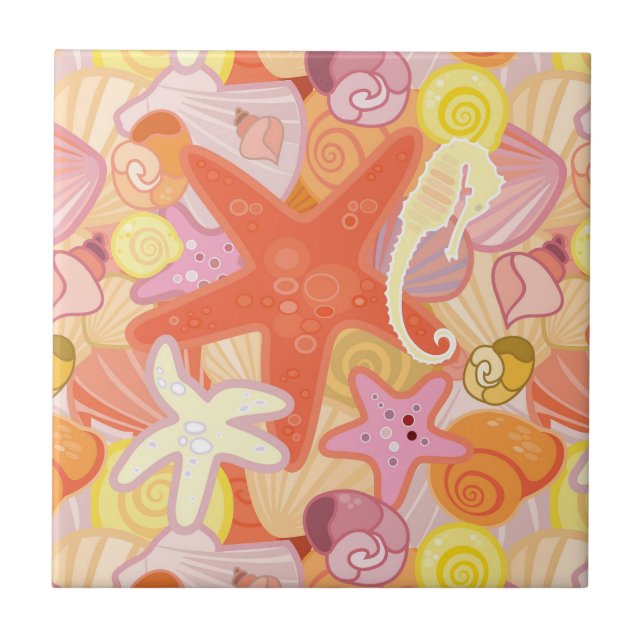Carreau Motif en pastel de créature de mer (Devant)