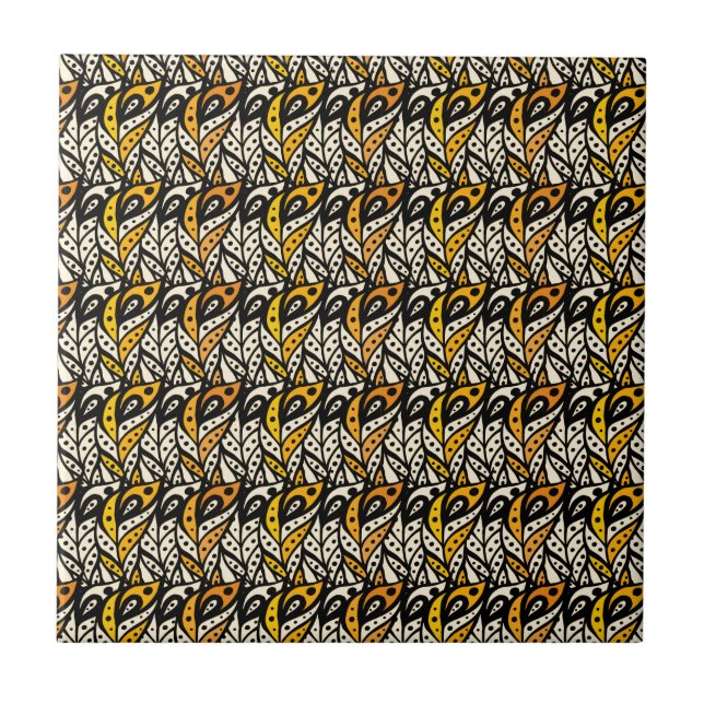 Carreau Motif en plumes de paon noir et or Whimsical (Devant)