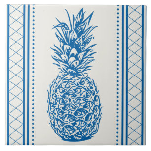 Carreau Motif en silhouette d'ananas bleu et blanc
