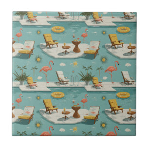Carreau Motif Estival au Bord de la Piscine avec des Flama