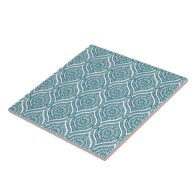 Carreau Motif ethnique chic d'Ogee dans Teal sur le blanc (Côté)