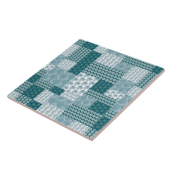 Carreau Motif ethnique chic, Teal et blanc de patchwork de (Côté)