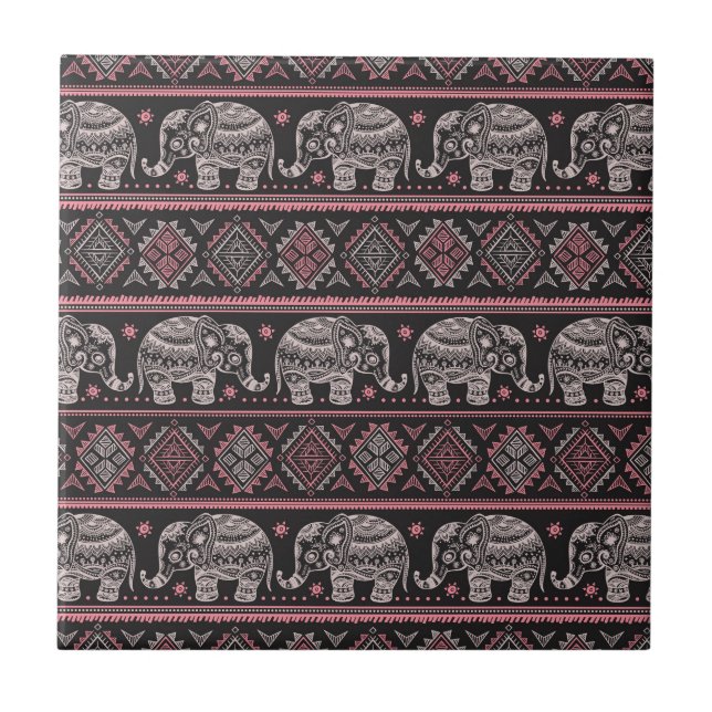 Carreau Motif ethnique noir d'éléphant (Devant)