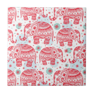 Carreau Motif ethnique rouge d'éléphant